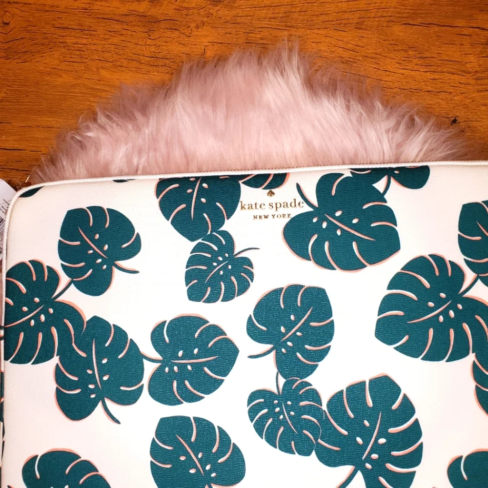 NWT Kate spade laptop sleeve universal monstera leaves in green multi white